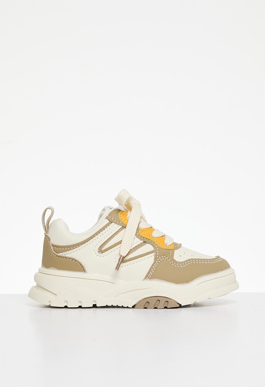 Pop Candy - Lace up sneakers - beige & white