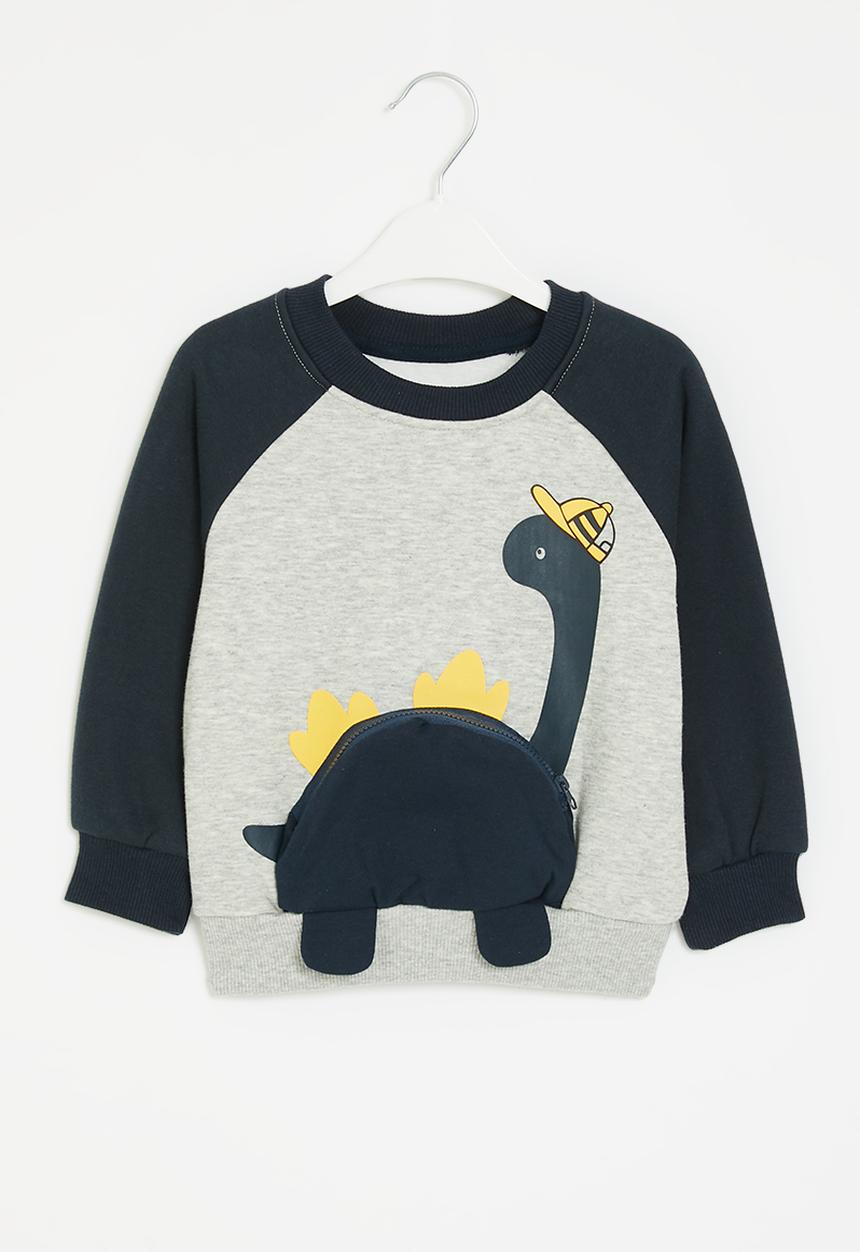 Pop Candy - Printed reglan sweat top - grey & navy