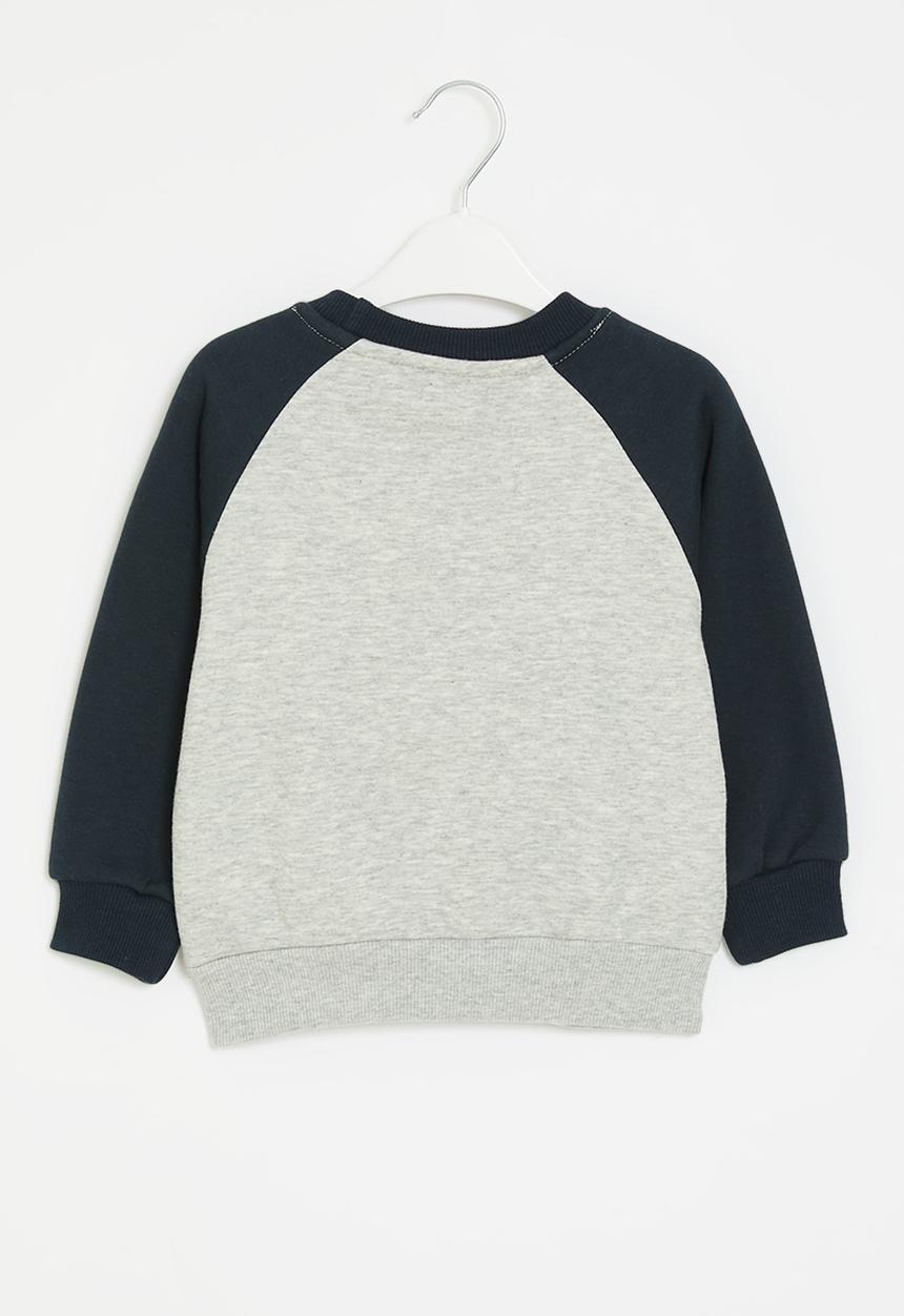 Pop Candy - Printed reglan sweat top - grey & navy