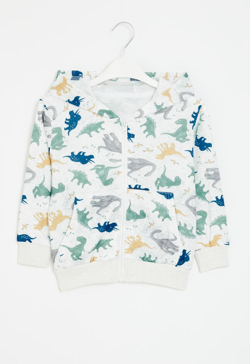Pop Candy - Printed dinosaur zip thru hoodie - white multi