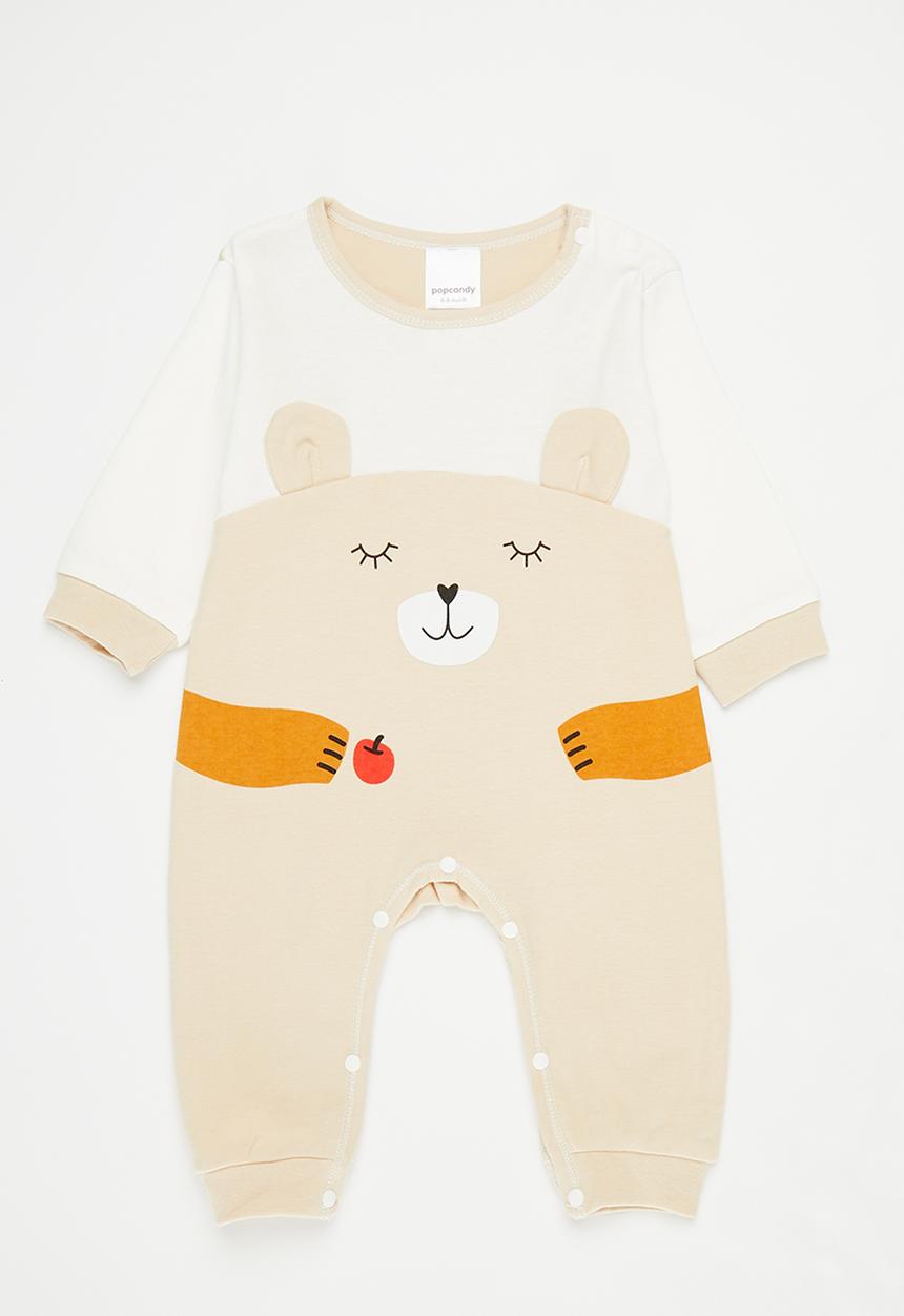 Pop Candy - Colourblock baby grow - khaki & white