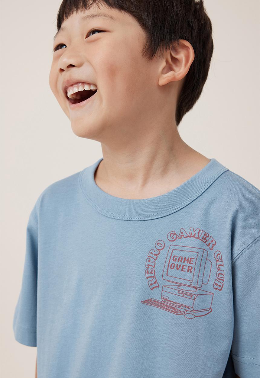 Cotton On - Jonny short sleeve print tee - dusty blue/retro gamer club