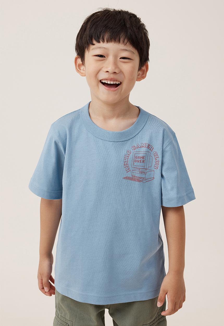 Cotton On - Jonny short sleeve print tee - dusty blue/retro gamer club