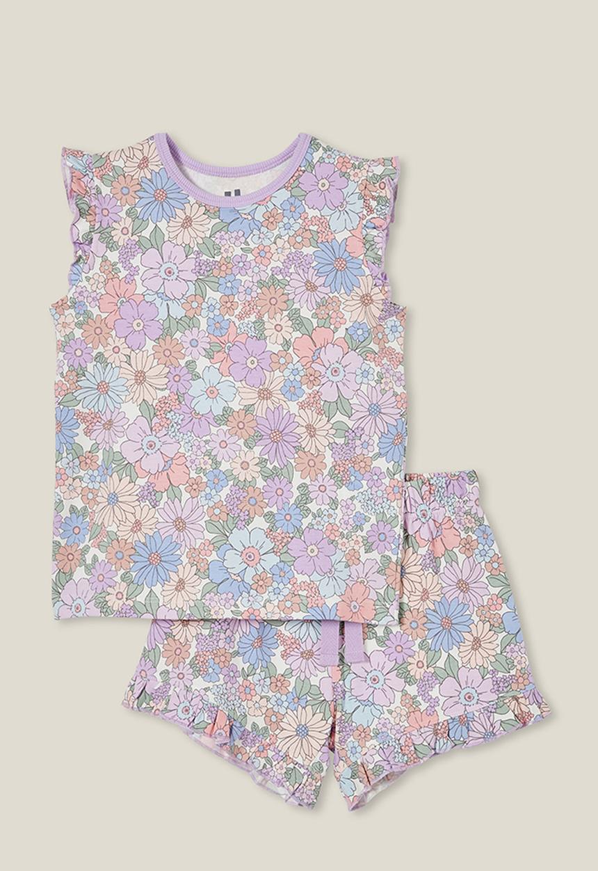 Cotton On - Stacey short sleeve flutter pyjama set - vanilla/ditsy claire floral