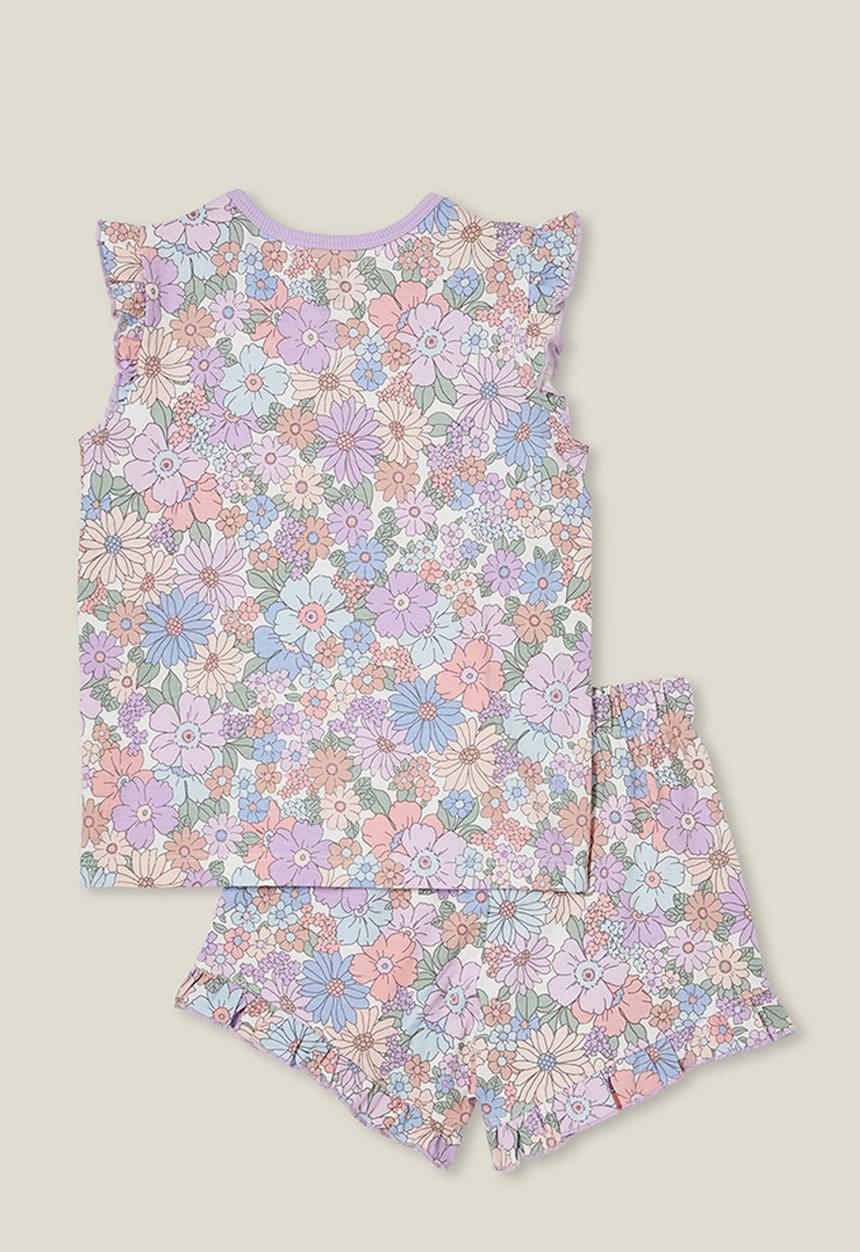 Cotton On - Stacey short sleeve flutter pyjama set - vanilla/ditsy claire floral