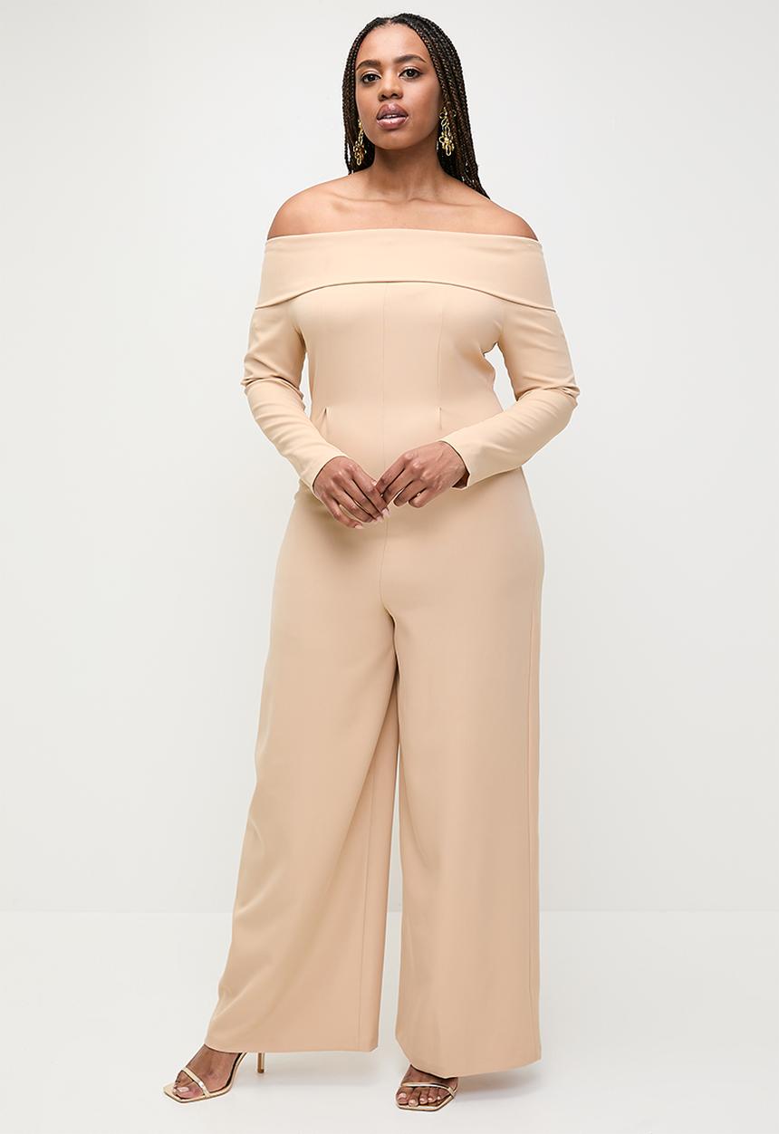 MILLA - Bardot tieback wide leg jumpsuit - neutral