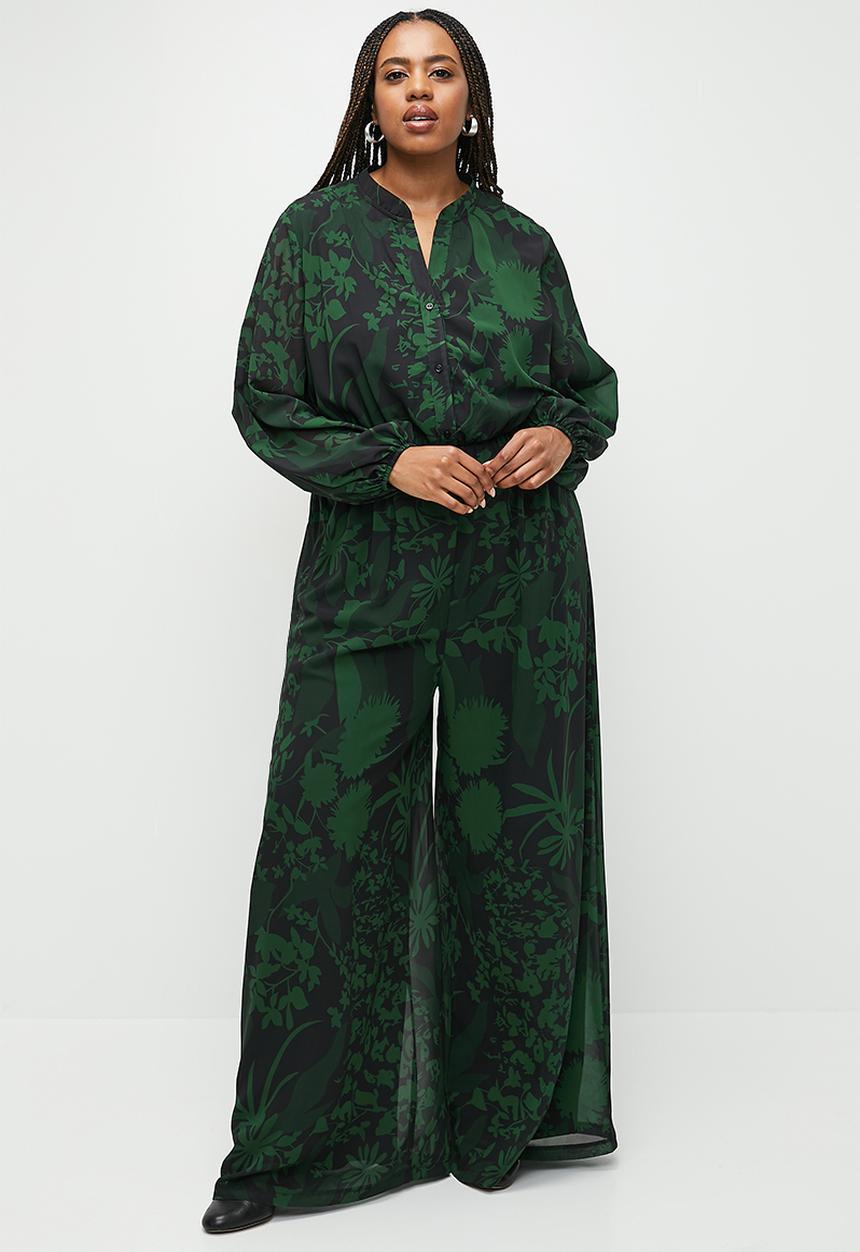 edit - Plus balloon sleeve wideleg printed jumpsuit - midnight garden floral