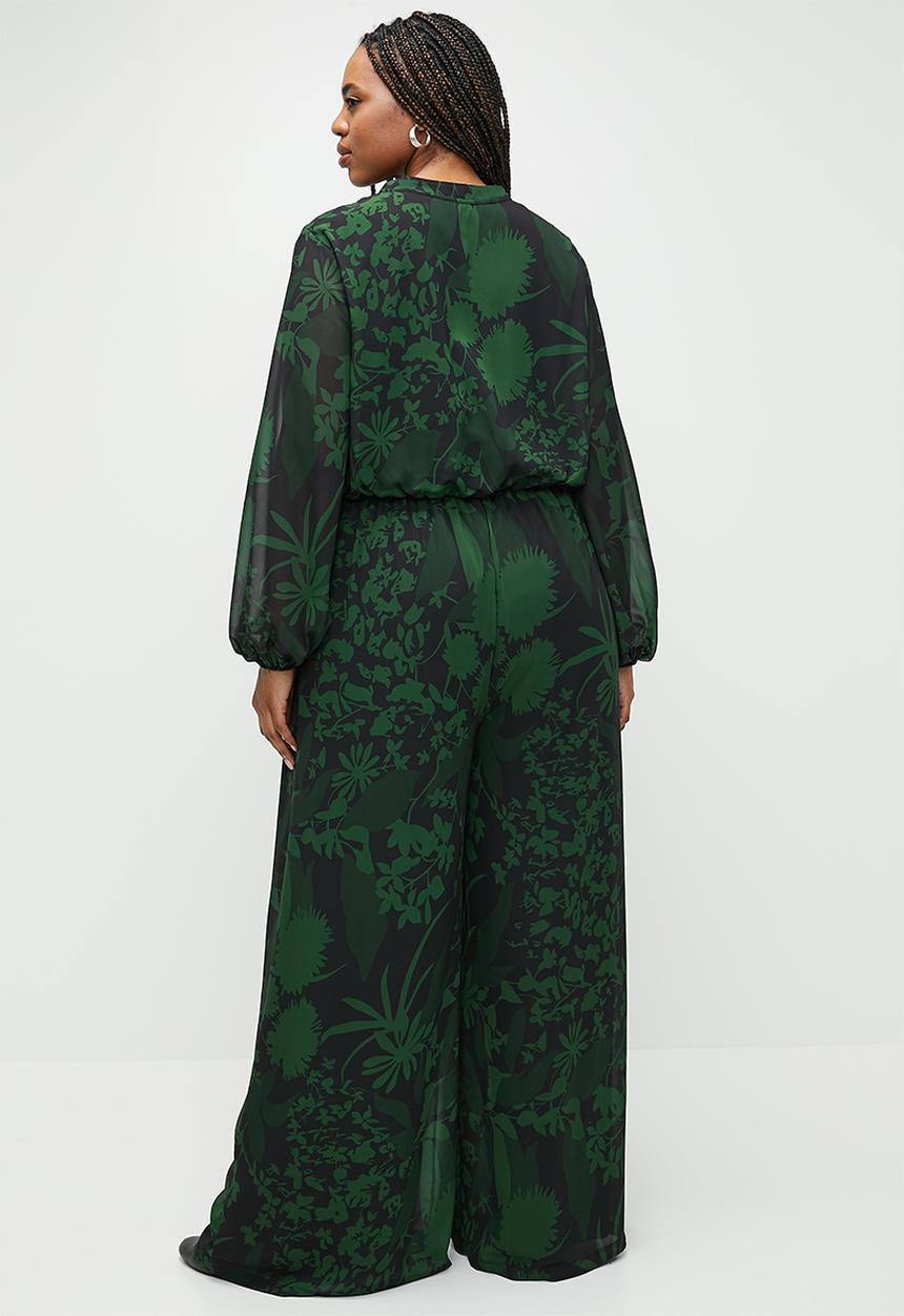 edit - Plus balloon sleeve wideleg printed jumpsuit - midnight garden floral