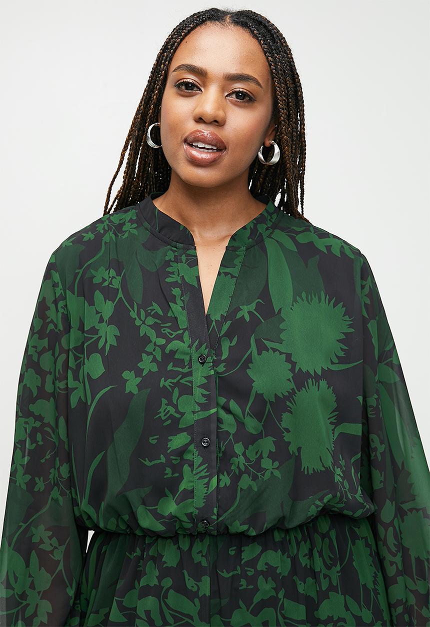 edit - Plus balloon sleeve wideleg printed jumpsuit - midnight garden floral