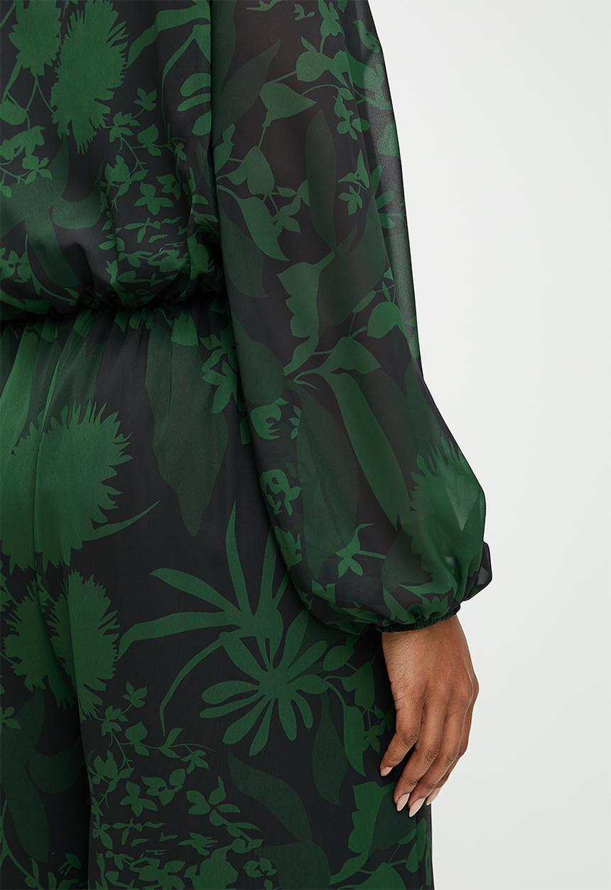 edit - Plus balloon sleeve wideleg printed jumpsuit - midnight garden floral