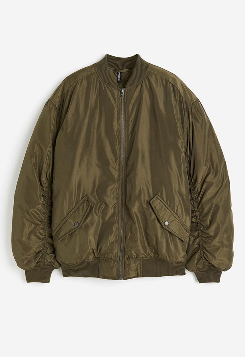 H&M - Oversized bomber jacket - dark khaki green 