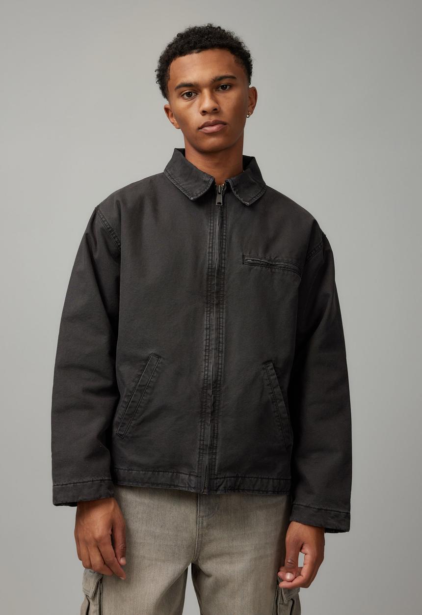 Half Half Washed Coach Jacket - Washed Black