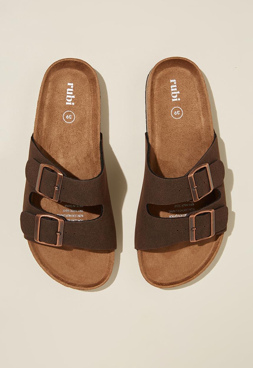 Cotton On - Rex double buckle slide - rich brown micro