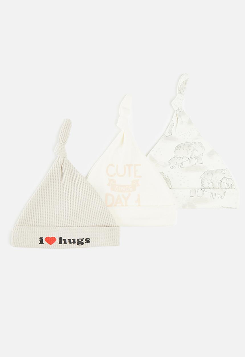 Pop Candy - 3 Pack knotted beanie set - beige & white