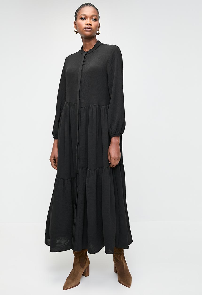 Superbalist - Mandarin collar asym babydoll dress - black