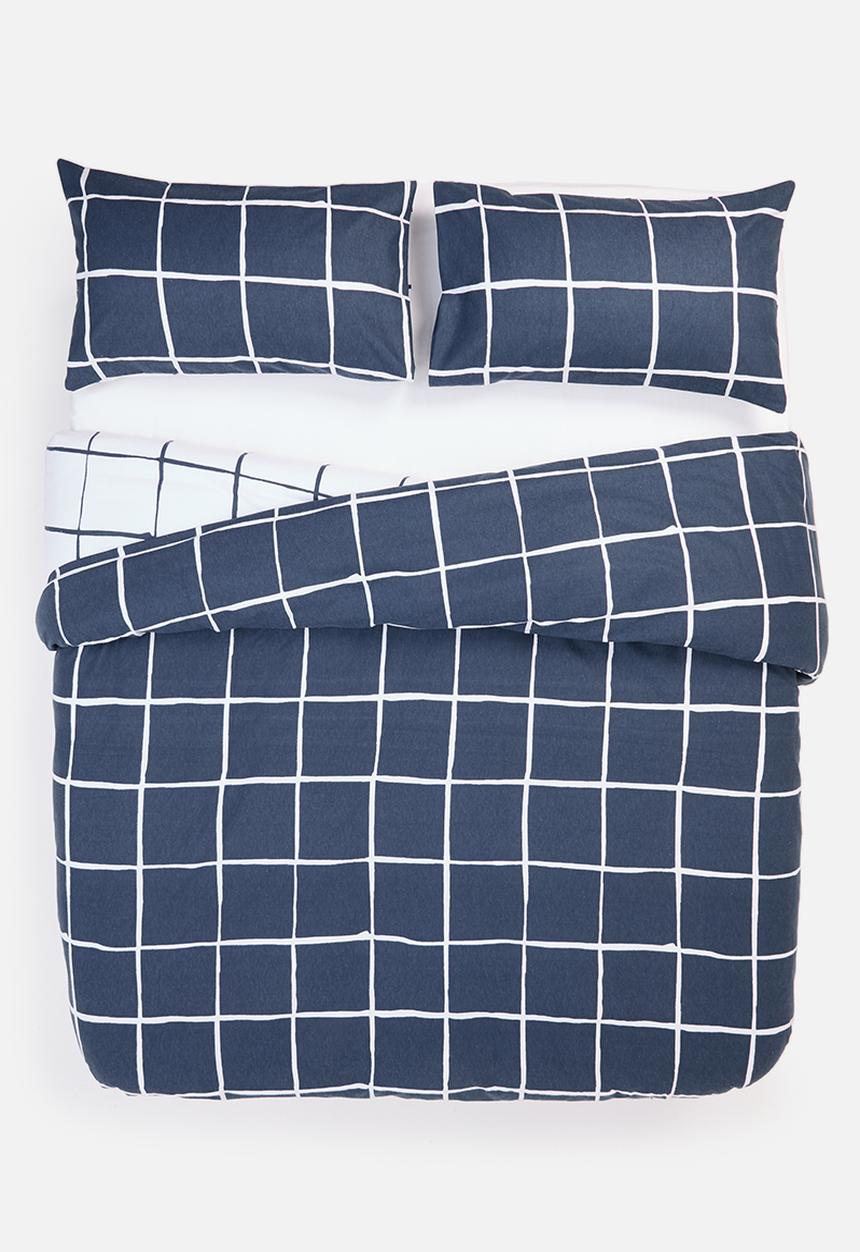 Sixth Floor - Brushed Cotton Winter Check Duvet - Navy