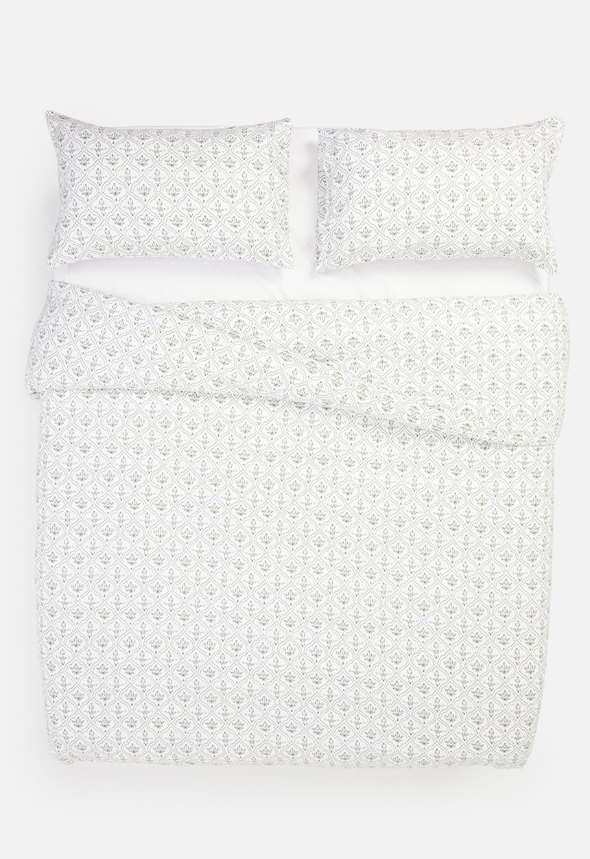 Sixth Floor - Brushed Cotton Winter Motif Duvet - White & Green