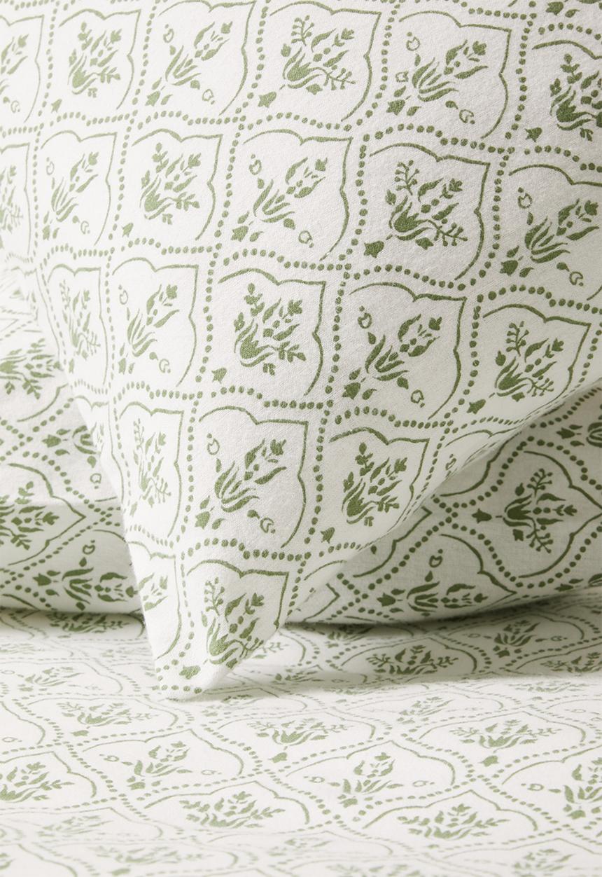 Sixth Floor - Brushed Cotton Winter Motif Duvet - White & Green