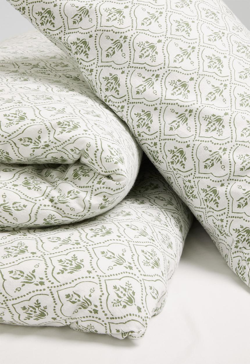 Sixth Floor - Brushed Cotton Winter Motif Duvet - White & Green