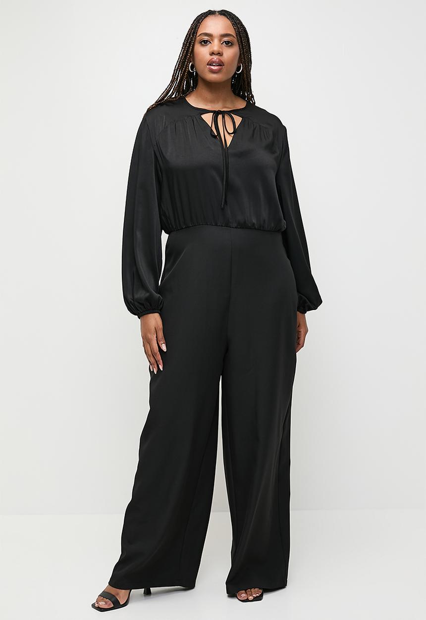 edit Plus - balloon sleeve keyhole detail jumpsuit - black