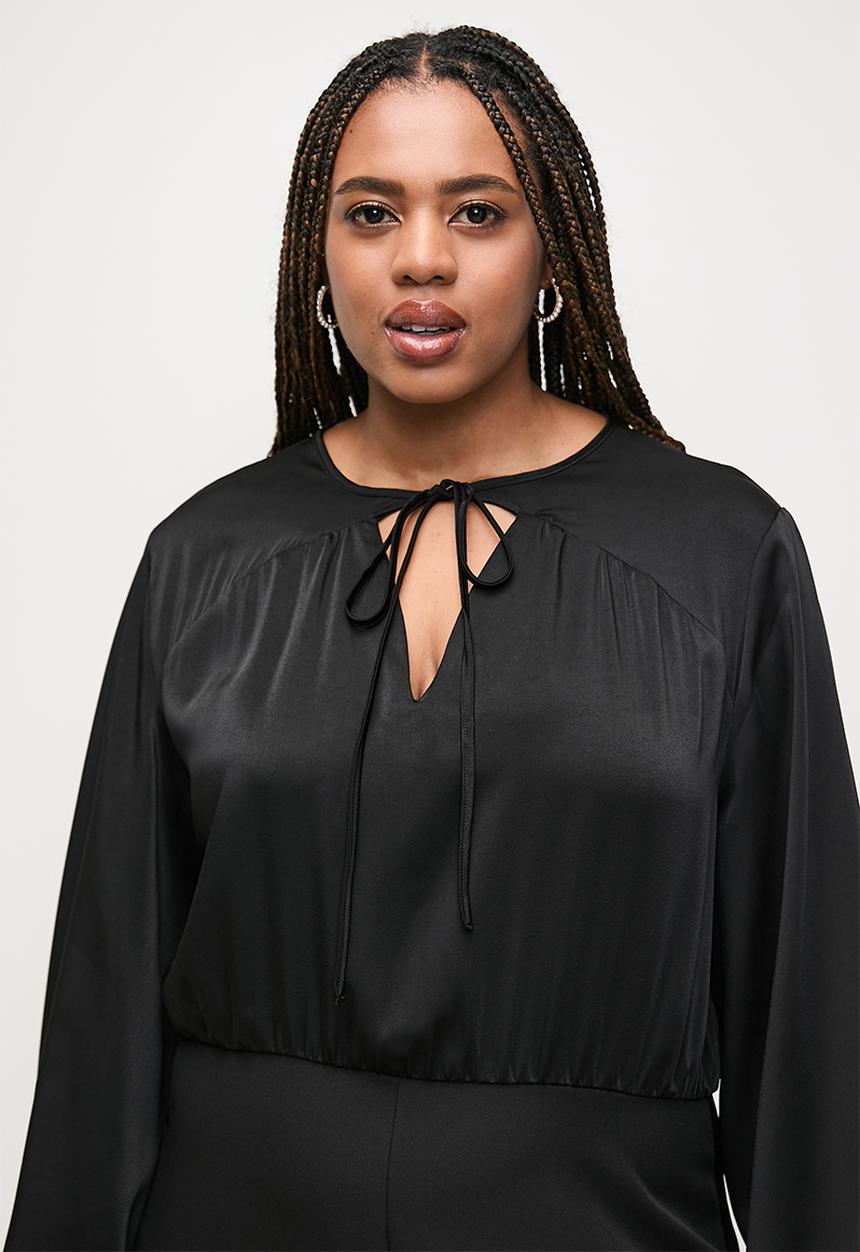 edit Plus - balloon sleeve keyhole detail jumpsuit - black