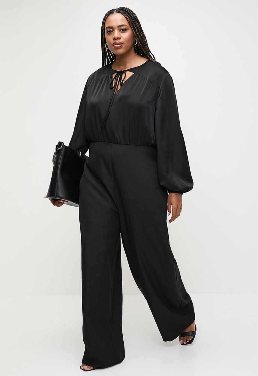 edit Plus - balloon sleeve keyhole detail jumpsuit - black