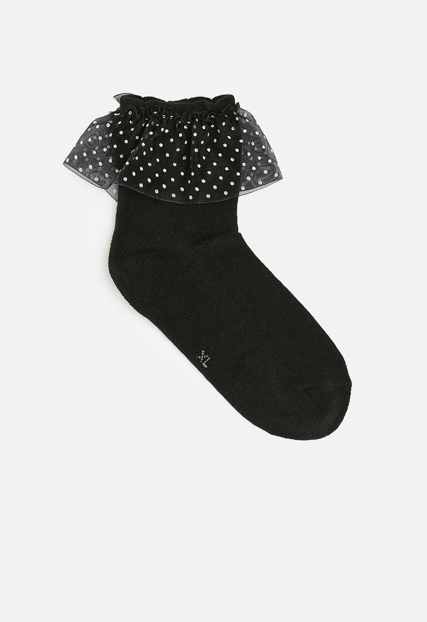 Pop Candy - Frilled socks - black & white
