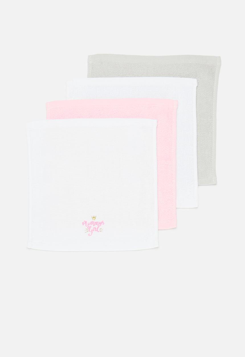 Pop Candy - 4 Pack face towel set - pink & white