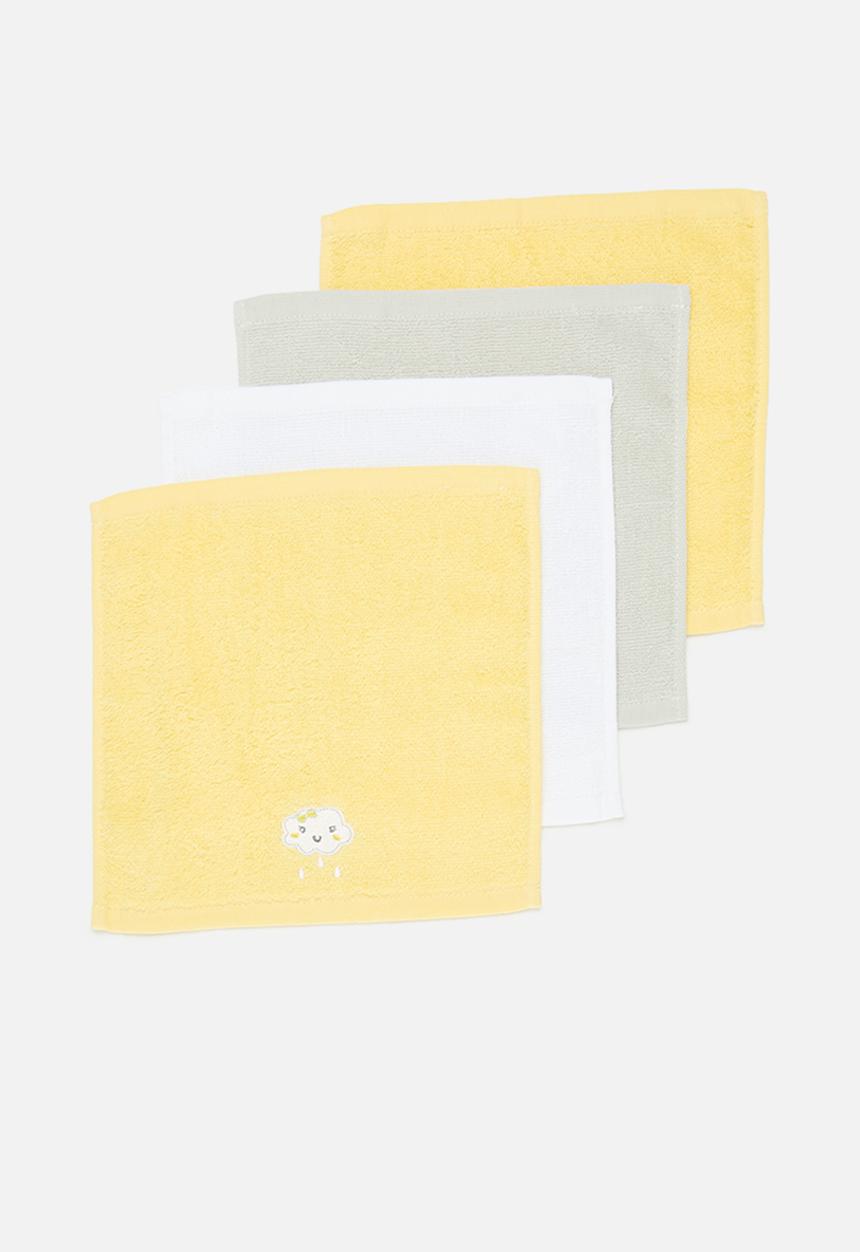 Pop Candy - 4 Pack face towel set - grey & yellow