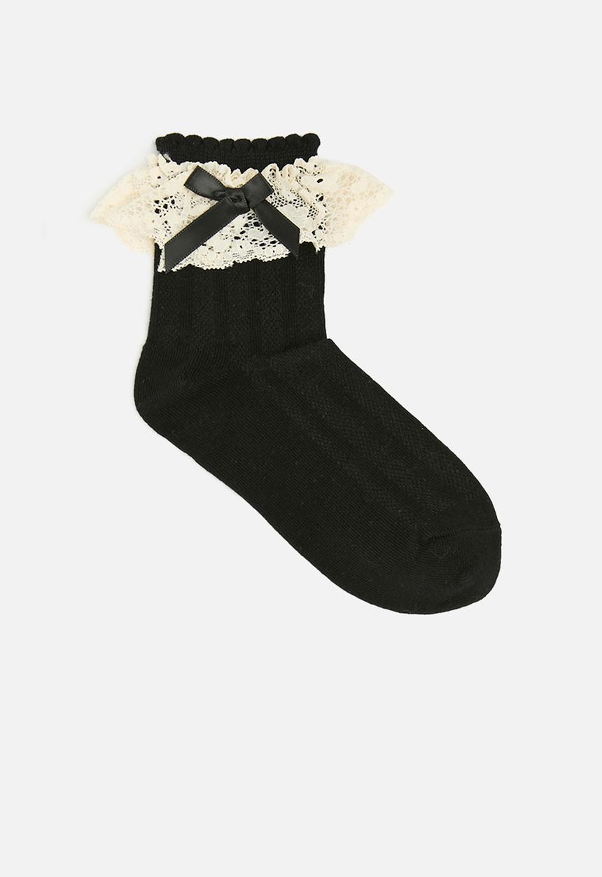Pop Candy - Frill & bow socks - black