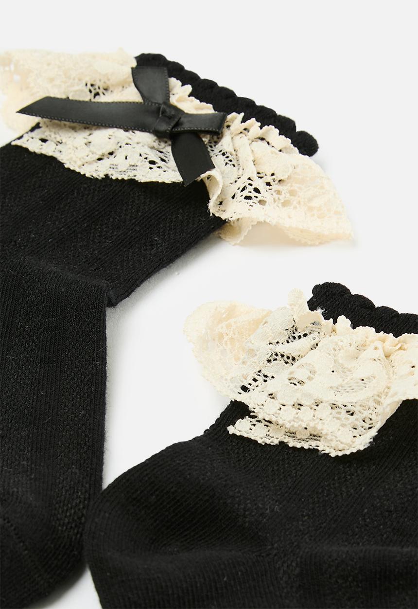 Pop Candy - Frill & bow socks - black