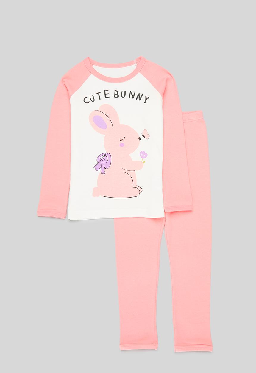Pop Candy - Reglan sleeve pj set - pink & white