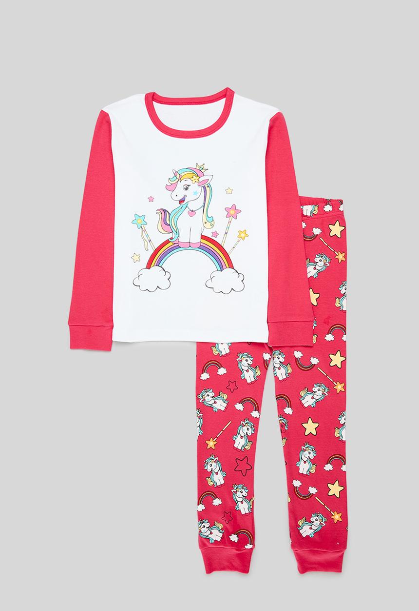 Pop Candy - Unicorn print pj set - red & white