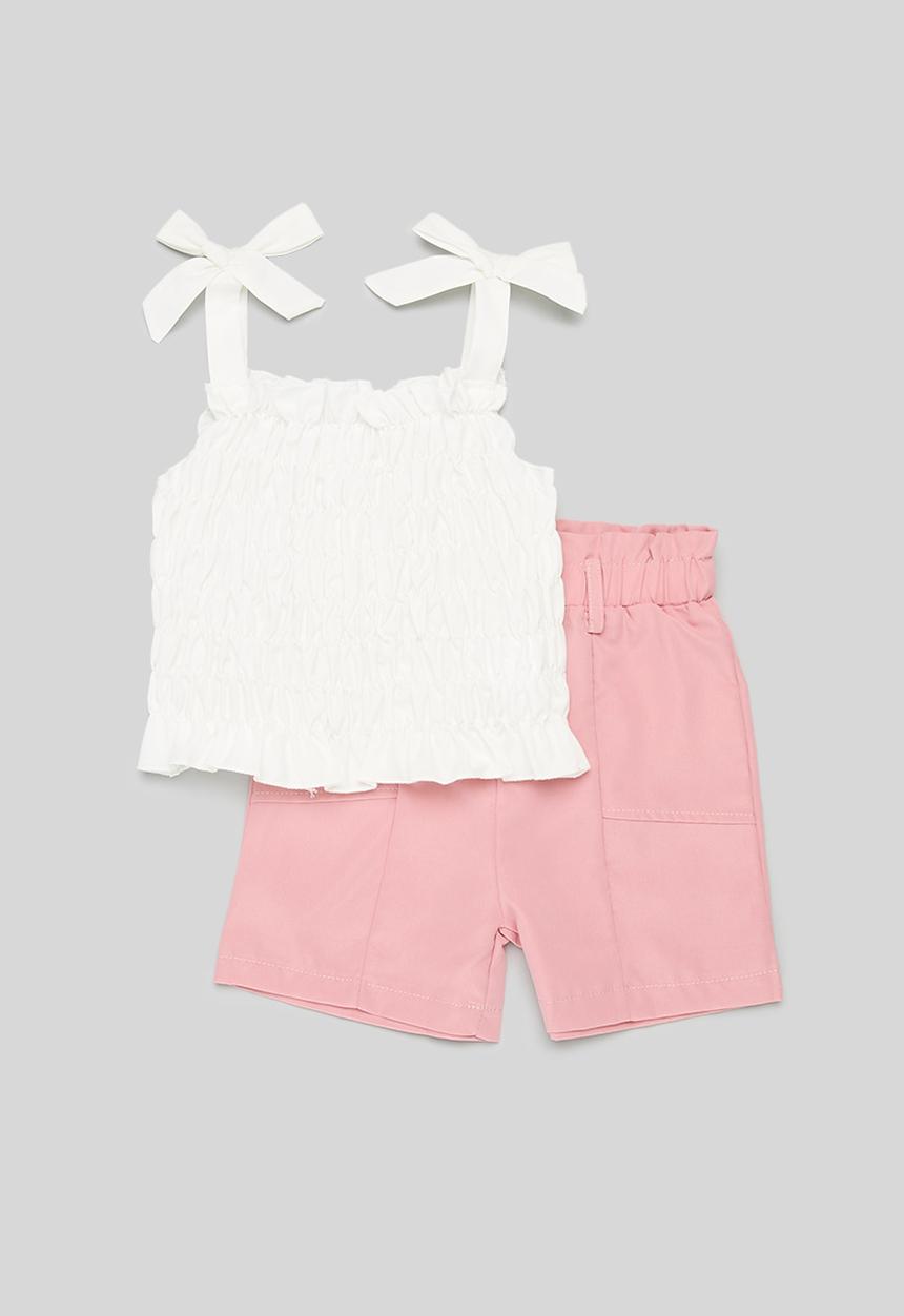 Pop Candy - Paperbag shorts and top set - pink & white