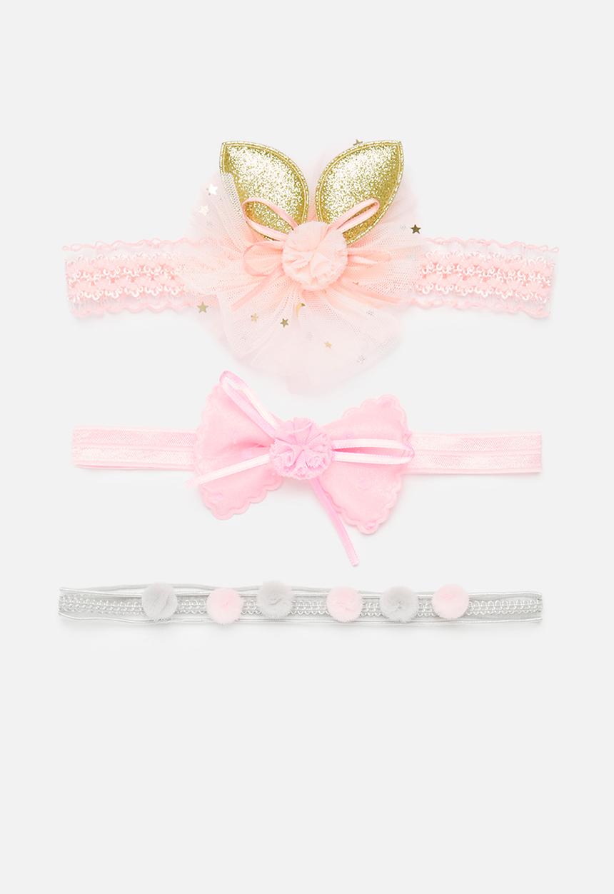 Pop Candy - Floral and pom pom headband set - pink