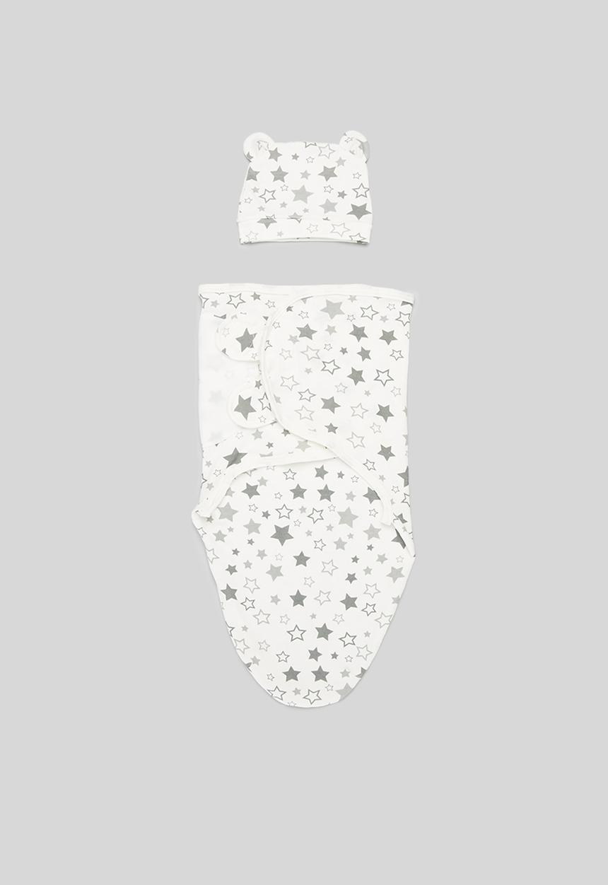 Pop Candy - Printed swaddle wrap and beanie set - white