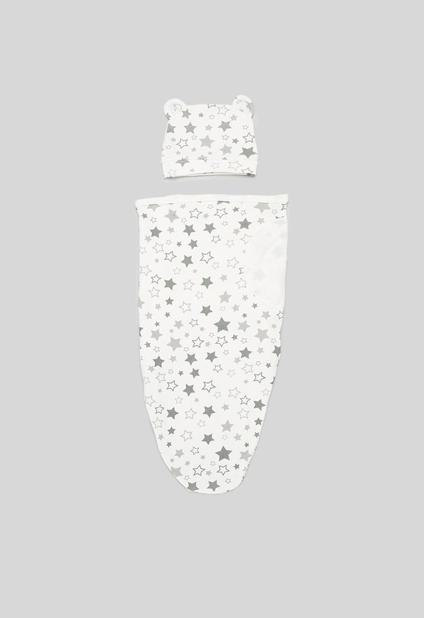 Pop Candy - Printed swaddle wrap and beanie set - white