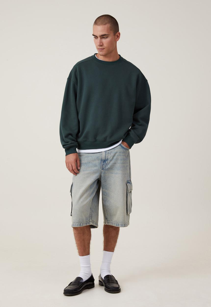 Cotton On - Box Fit Crew Sweater - Pine Needle Green