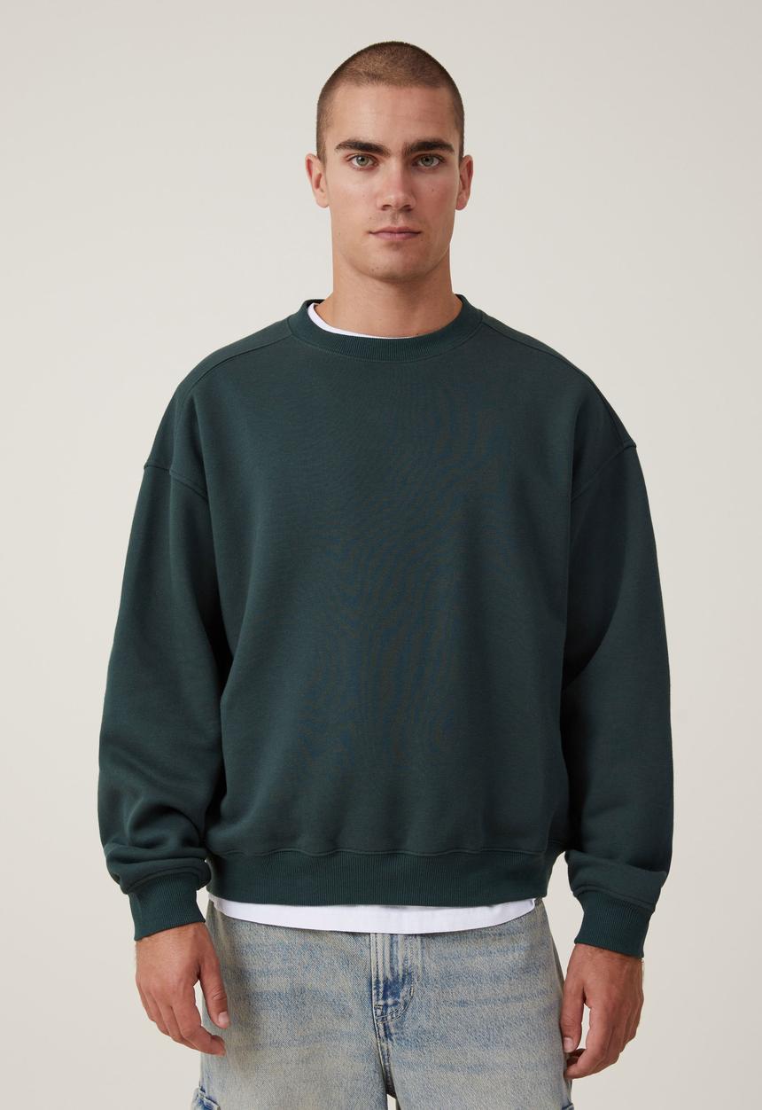 Cotton On - Box Fit Crew Sweater - Pine Needle Green