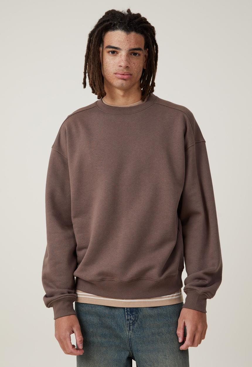 Cotton On - Box fit crew sweater - washed chocolate