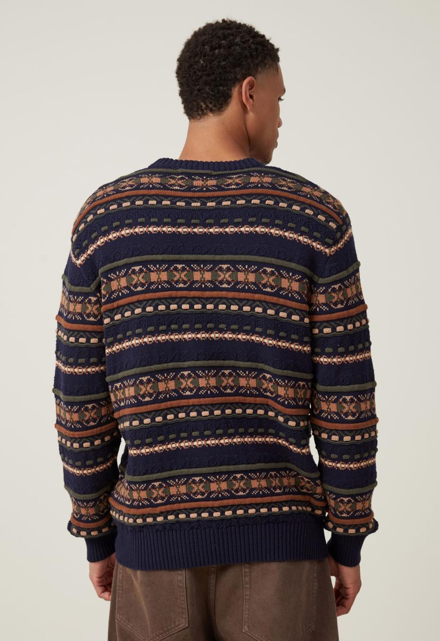 Cotton On - Garage knit - navy tan pattern 
