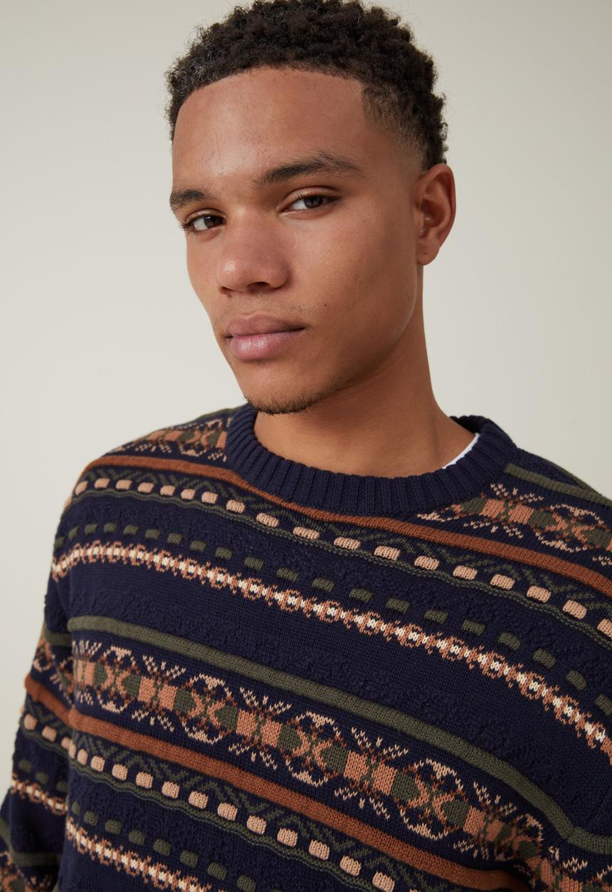 Cotton On - Garage knit - navy tan pattern 