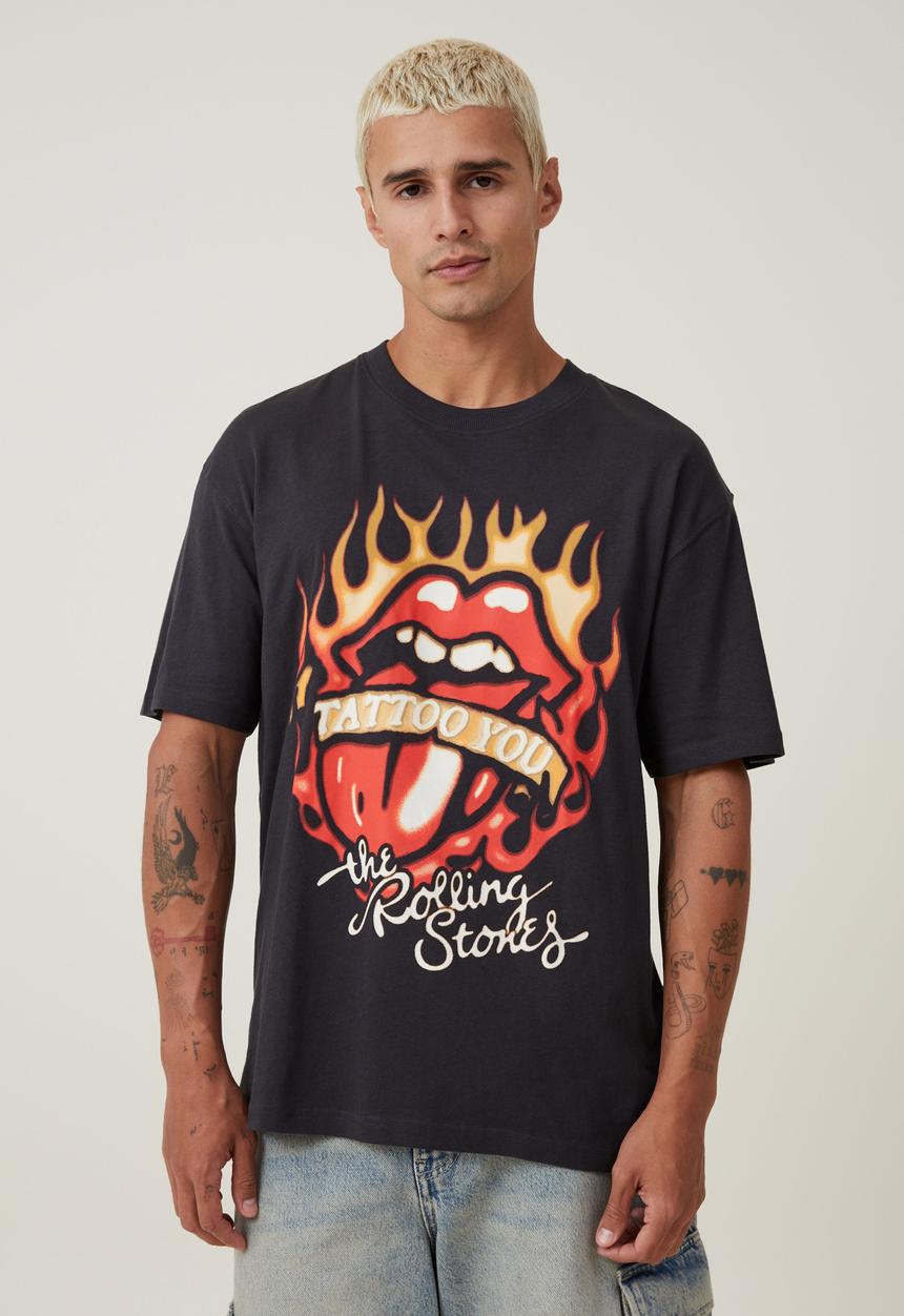 Cotton On - Loose Fit Music T-Shirt - lcn bra washed black/rolling stones 