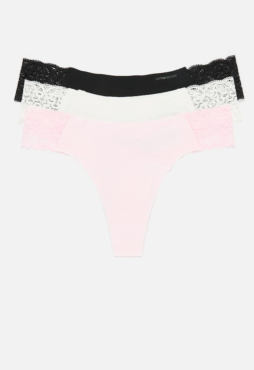 Cotton On - Party Pants Seamless G String 3 Pack - Black/Cream/Soft Rose