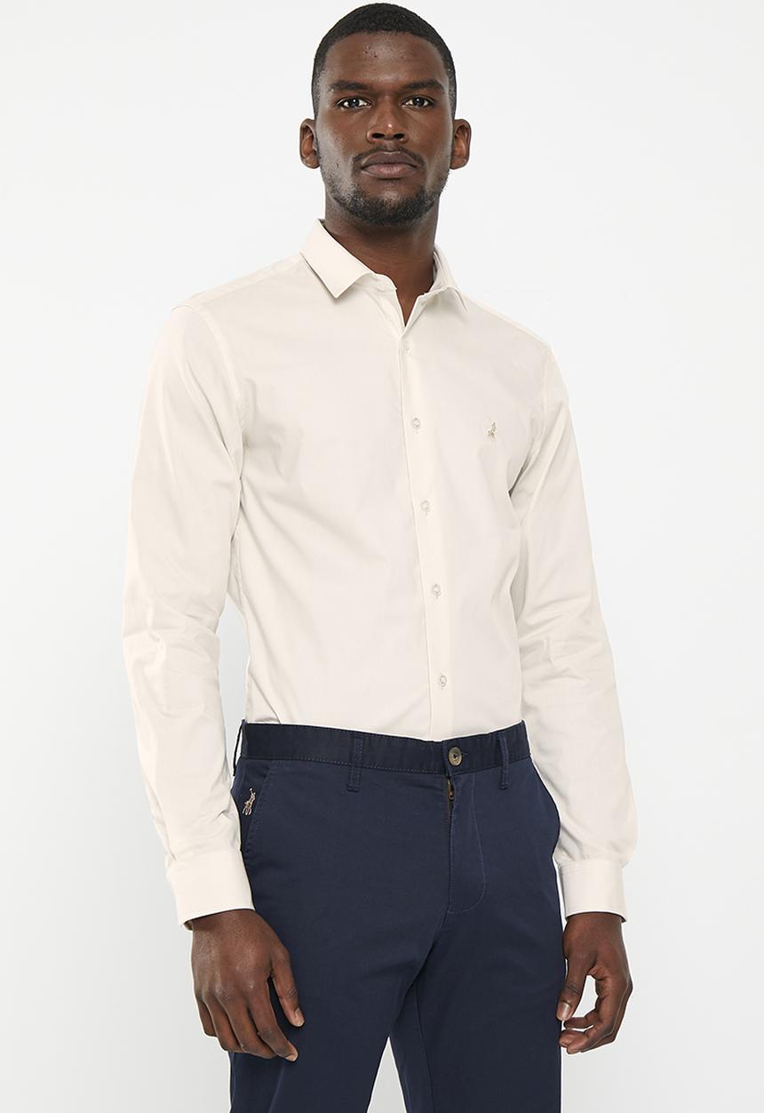 POLO -  Mens slim stretch long sleeve shirt - stone
