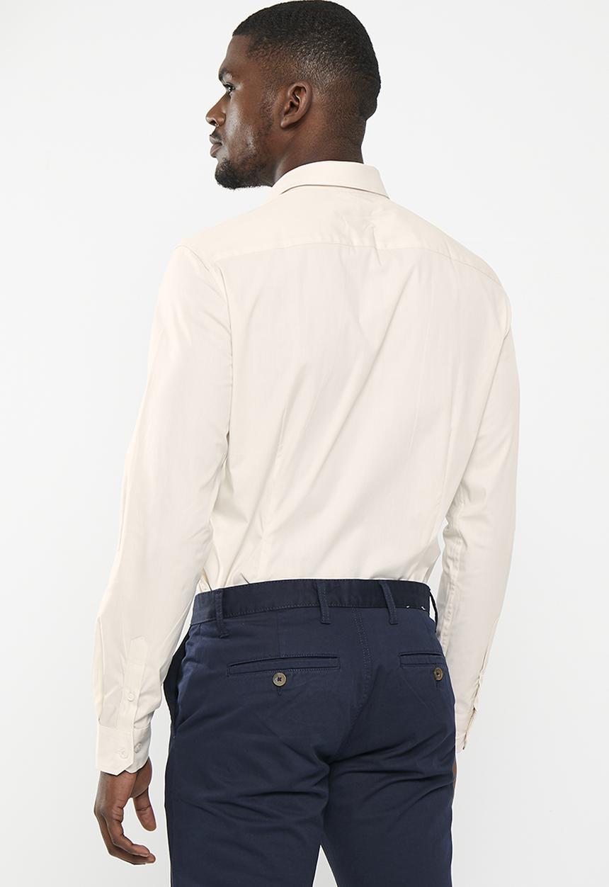 POLO -  Mens slim stretch long sleeve shirt - stone