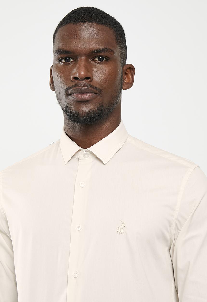 POLO -  Mens slim stretch long sleeve shirt - stone
