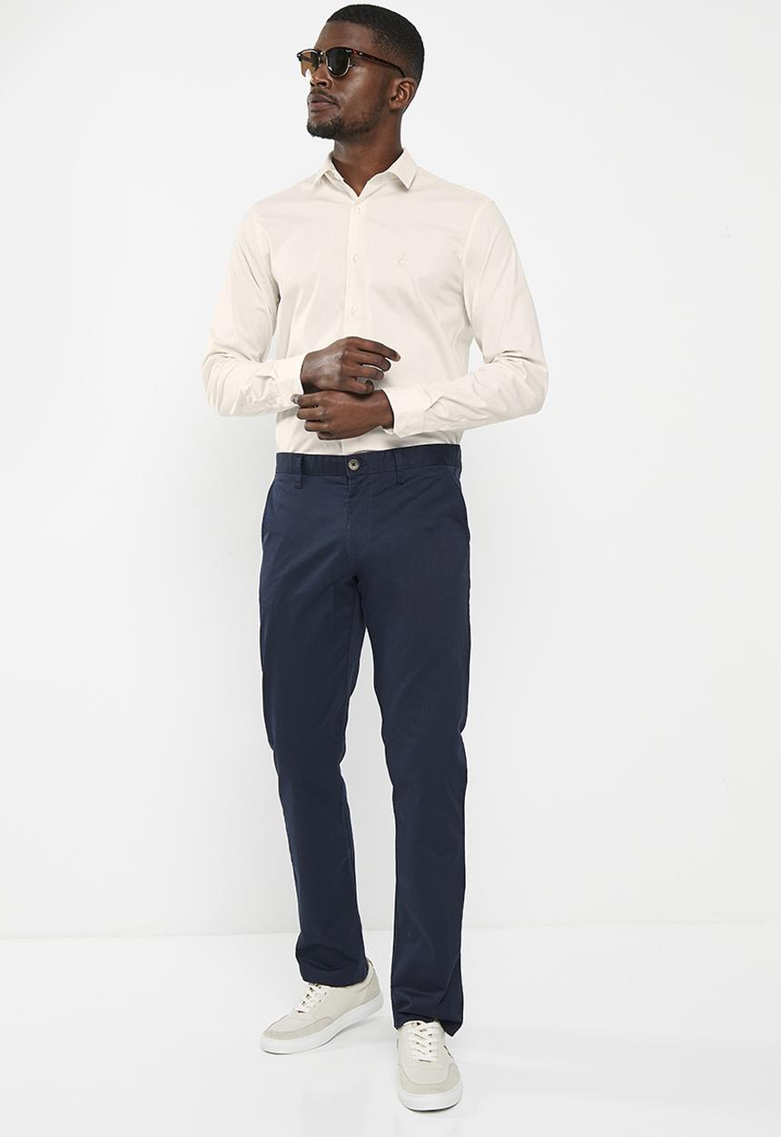 POLO -  Mens slim stretch long sleeve shirt - stone