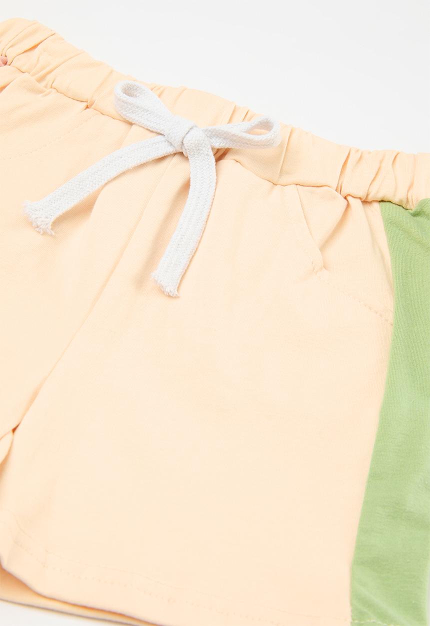 Pop Candy - Colour block top & bottom set-ecru/ pink & green
