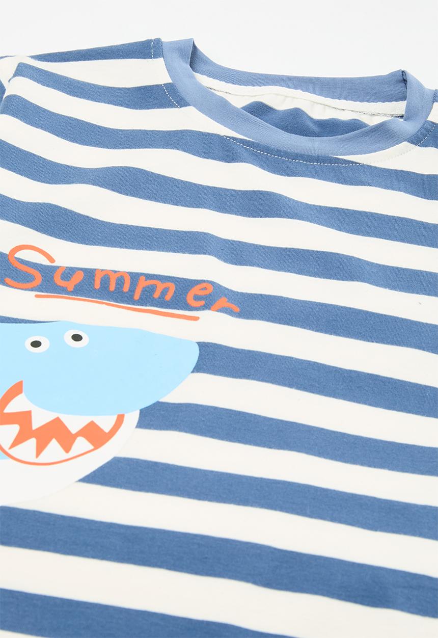 Pop Candy - Striped tee and denim shorts sets-blue